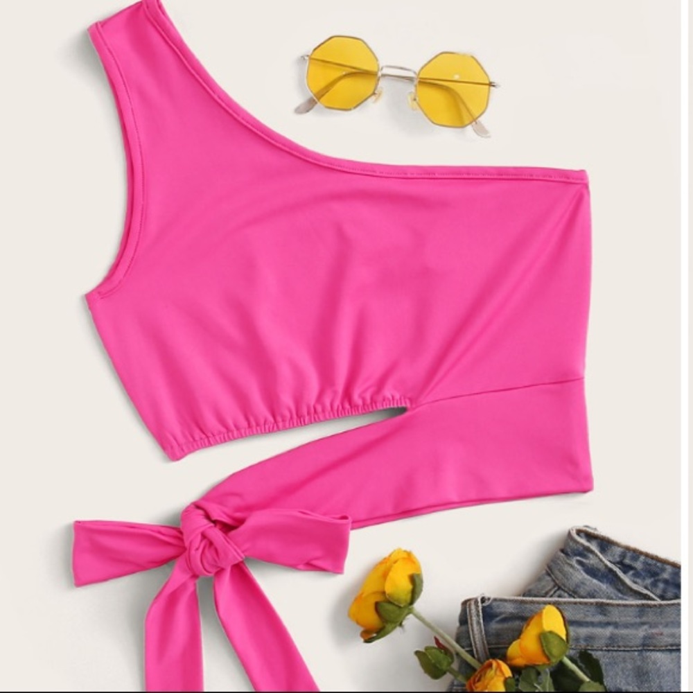 Pink one shoulder crop top